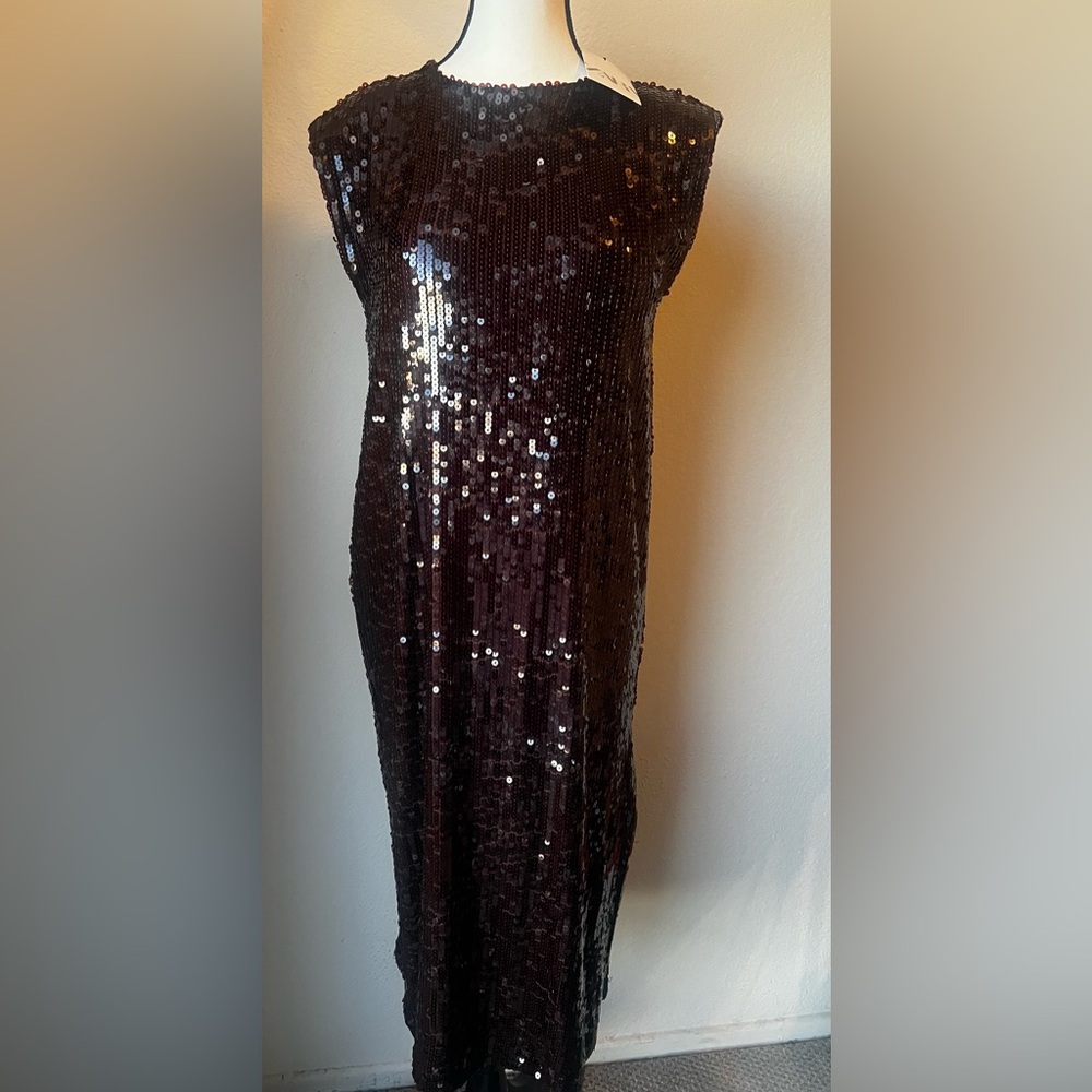 Sequin Chocolate Brown Shift Dress